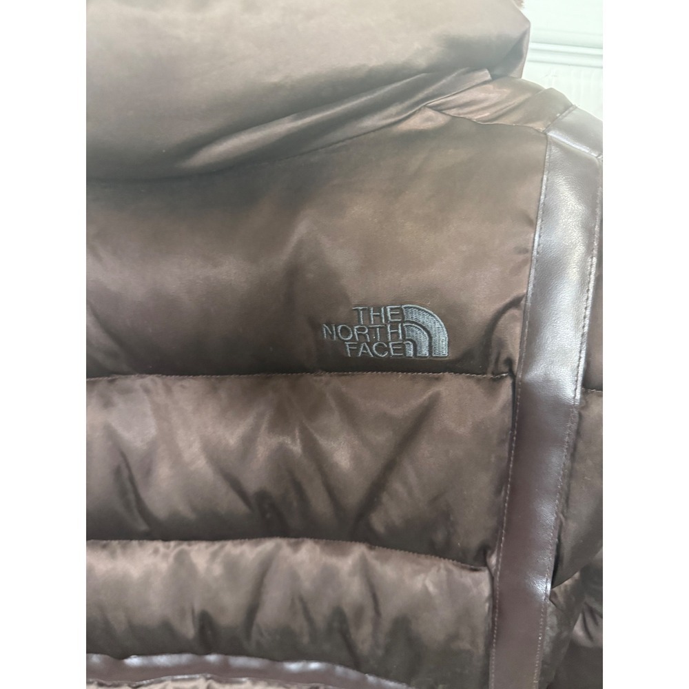 The North Face Women's Size Medium 550 Puffer Jacket Brown Sherling Y2K Coat - Picture 4 of 8